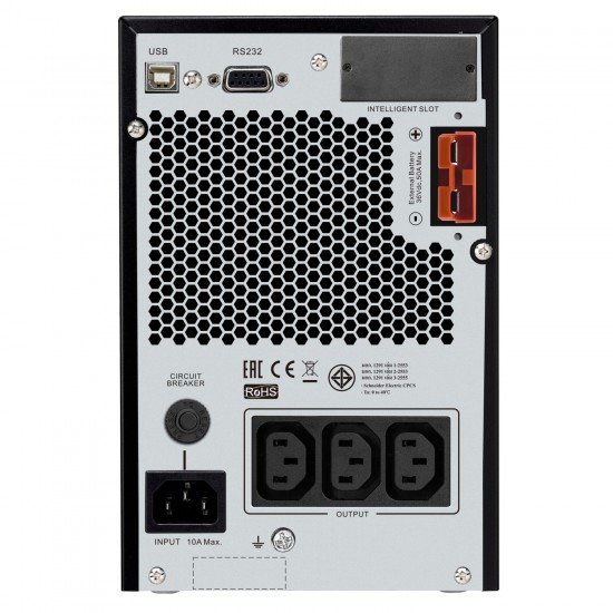 SRVS1KIL Easy UPS 1 Ph On-Line, 1000VA, Tower, 230V, 3x IEC C13 outlets, Intelligent Card Slot, LCD, Extended runtime 