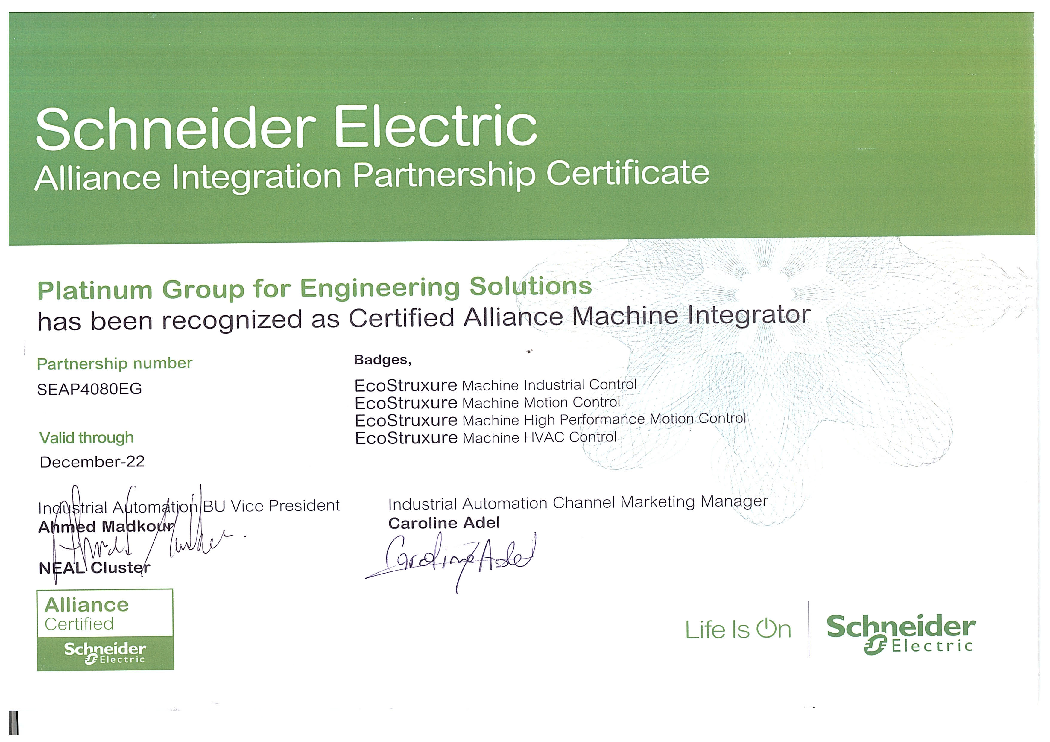 Alliance certified partner of Schneider and machine integrator.