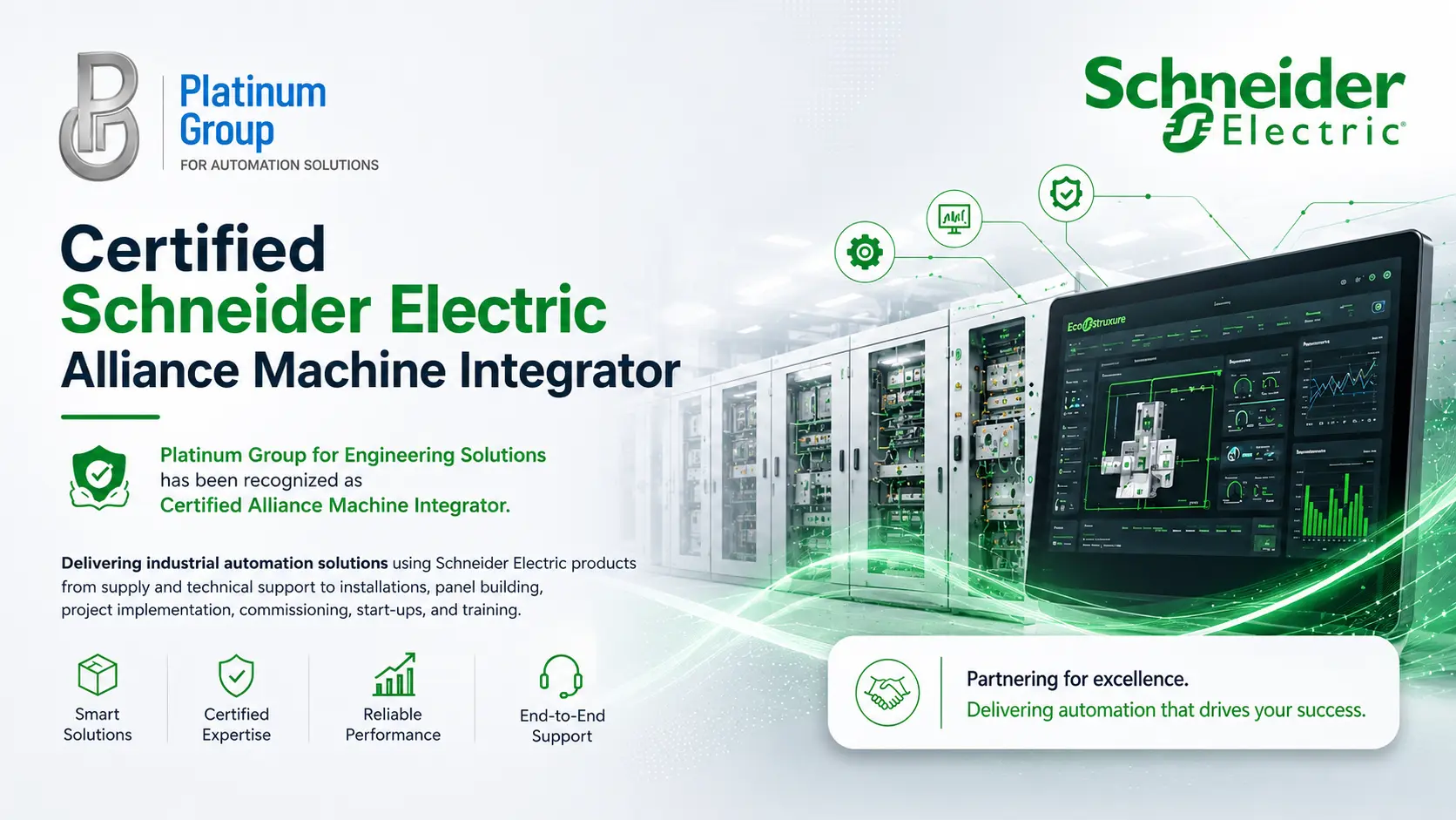 some of platinum group solutions by Shneider electric components panels, PLC commissioning and start up