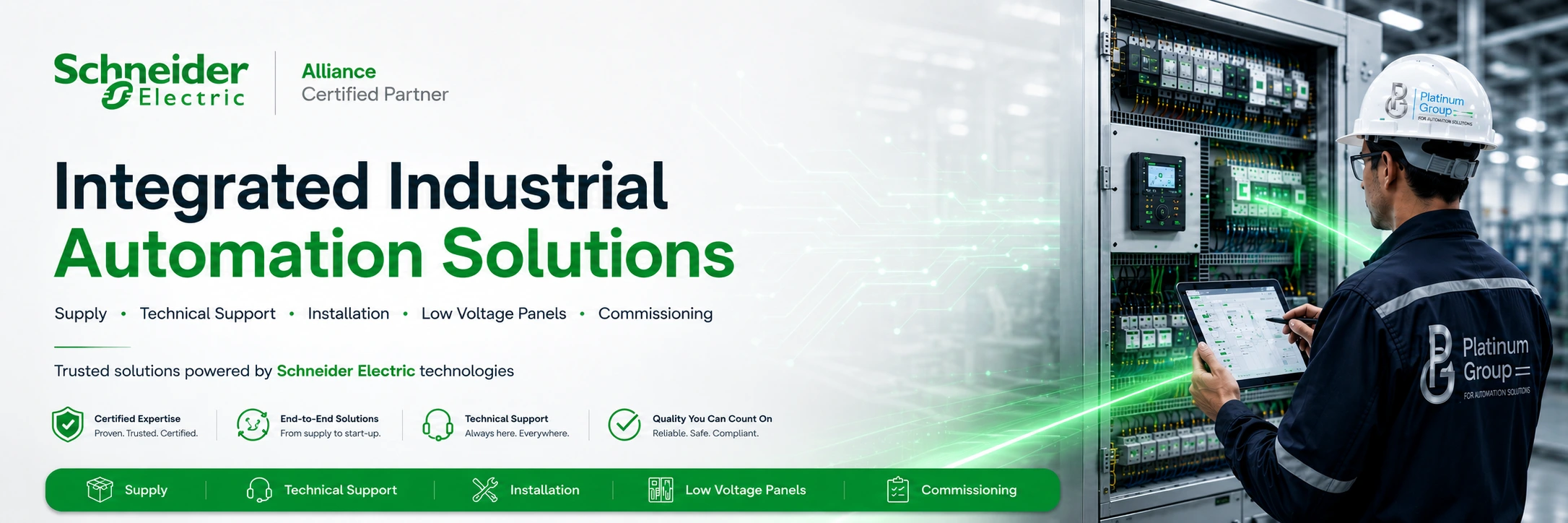some of platinum group solutions by Shneider electric components panels, PLC commissioning and start up